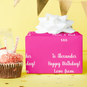 Naam Modern Typografie Hot Pink Happy Birthday Cadeaupapier