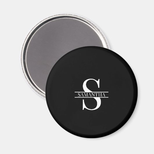 Naam modern zwart-wit monogram magneet (Voorkant / Achterkant)