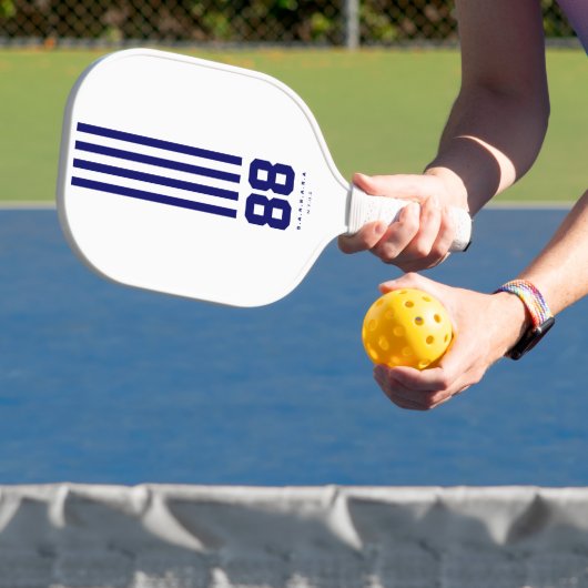 Naam moderne Pickleball Nummer Navy Blue Stripes Paddle (Insitu)