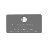 Naam monogram adres minimumaantal grijze RSVP Logo Etiket (Voorkant)