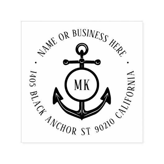 Naam monogram anker Naam retouradres Zelfinktende Stempel (Design)
