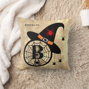 Naam Monogram B Halloween Sky Witch Spiders Kussen