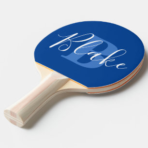 Naam monogram blauw teamwork, aangepast tafeltennisbatje