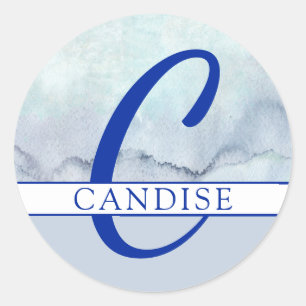 Naam Monogram blauwe Waterverf Ronde Sticker