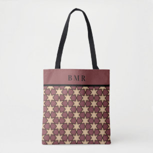 Naam Monogram Burgundy Tan Black Star Pattern Draagtas