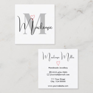 Naam Monogram Calligrafie Roze Hart Vierkante Visitekaartje