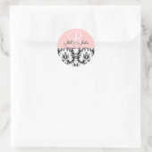 Naam monogram Datum Damask Pink Wedding Sticker (Tas)