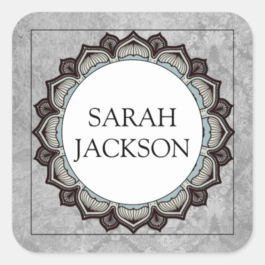 Naam Monogram Decoratief Gestileerde Bloemenrand G Vierkante Sticker (Voorkant)