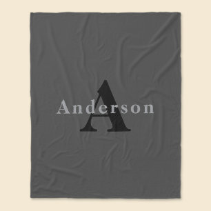 Naam & Monogram Donkergrijs Fleece Deken