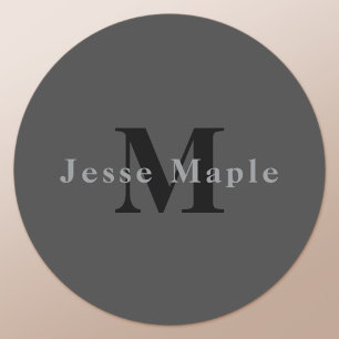 Naam & Monogram Donkergrijs Ronde Sticker