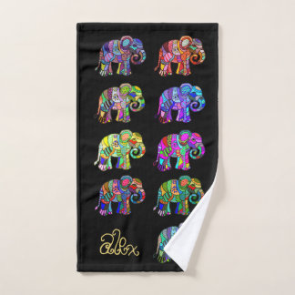 Naam/Monogram Elegant Black Elephant Lover Handdoek