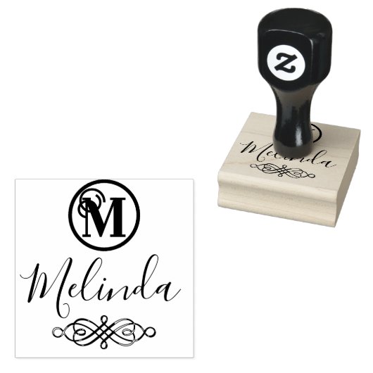 Naam monogram en script - Personaliseren Rubberstempel (Gestempeld)
