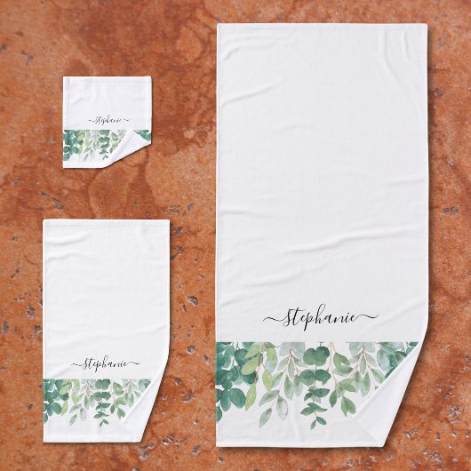 Naam Monogram Eucalyptus Griekenland Bad Handdoek