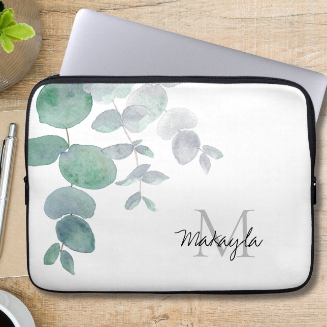 Naam Monogram Eucalyptus Laptop Sleeve (Creator heeft geüpload)