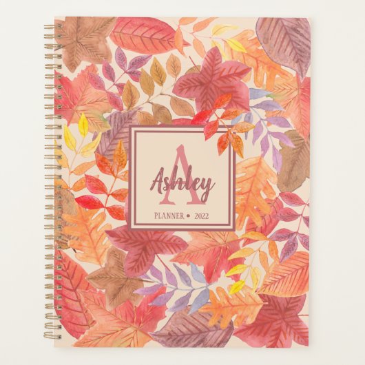 Naam Monogram Fall Leaves Planner (Voorkant)