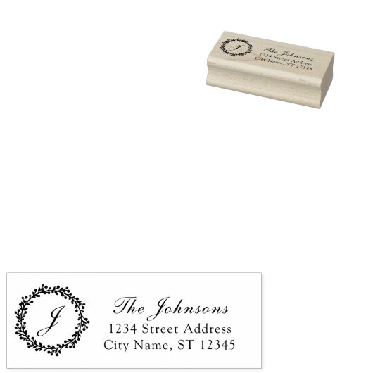 Naam monogram Familienaam RSVP Adress Royal Laurel Rubberstempel (Gestempeld)