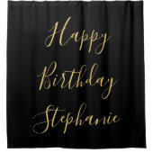 Naam Monogram Gold Black Birthday Bathroom Decor Douchegordijn (Voorkant)