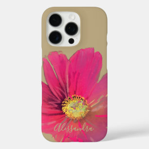 Naam Monogram Gold Tan Floral Red Pink Wildflower iPhone 16 Pro Hoesje