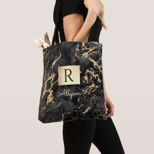 Naam & Monogram, Gouden Doos, Zwart & Goud Marmer Draagtas