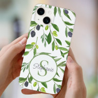 Naam Monogram Groen Aquarel Olijfpatroon