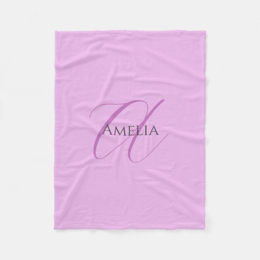 Naam Monogram Initiaal Letter Orchidee & Lila Fleece Deken (Voorkant)