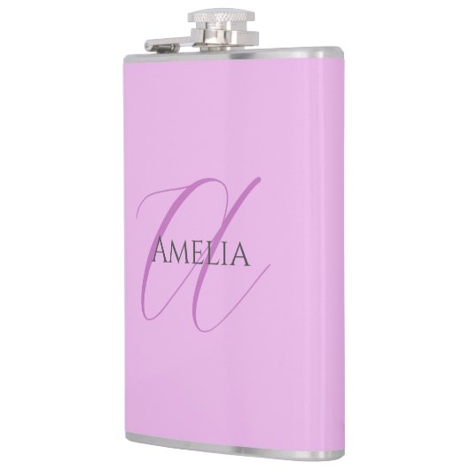 Naam Monogram Initiaal Letter Orchidee & Lila Heupfles (Links)