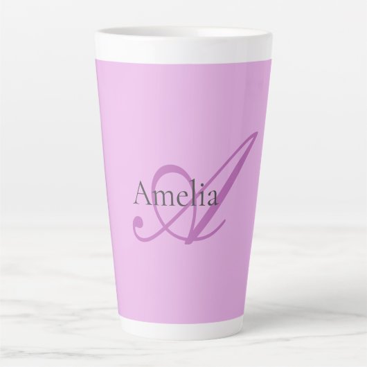 Naam Monogram Initiaal Letter Orchidee & Lila Latte Mok (Voorkant)
