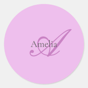 Naam Monogram Initiaal Letter Orchidee & Lila Ronde Sticker