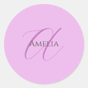 Naam Monogram Initiaal Letter Orchidee & Lila Ronde Sticker