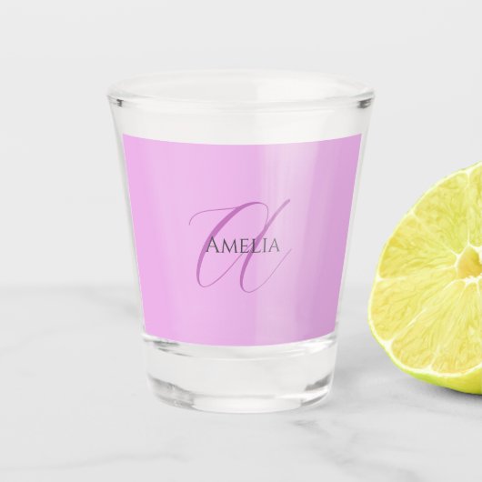 Naam Monogram Initiaal Letter Orchidee & Lila Shot Glas (Voorkant)