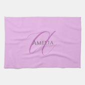 Naam Monogram Initiaal Letter Orchidee & Lila Theedoek (Horizontaal)