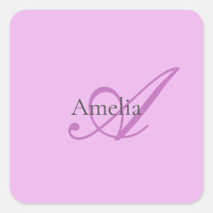 Naam Monogram Initiaal Letter Orchidee & Lila Vierkante Sticker