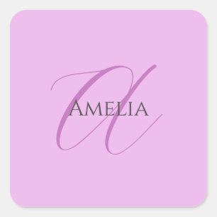 Naam Monogram Initiaal Letter Orchidee & Lila Vierkante Sticker