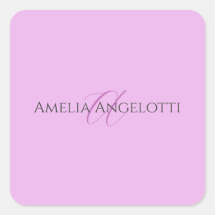 Naam Monogram Initiaal Letter Orchidee & Lila Vierkante Sticker