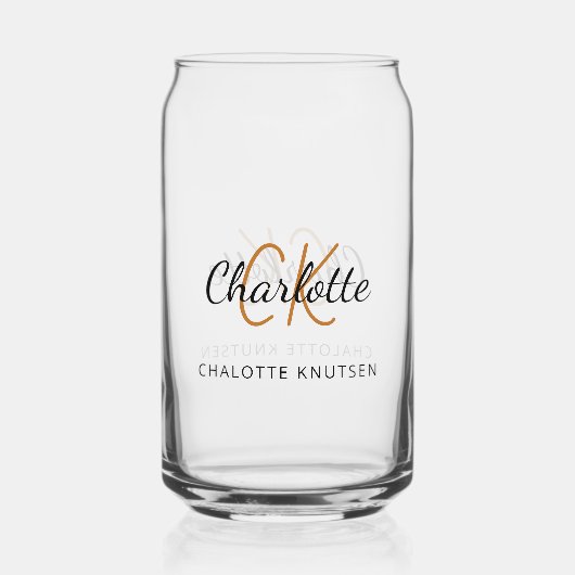 Naam monogram initiaal script blikvorm glas (Voorkant)