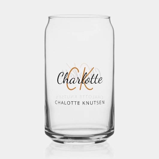 Naam monogram initials script blikvorm glas (Achterkant)