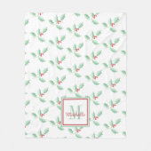 Naam Monogram Kerst Holly Fleece Deken (Voorkant)
