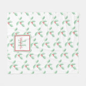 Naam Monogram Kerst Holly Fleece Deken (Voorkant (Horizontaal))