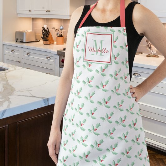 Naam Monogram Kerst Holly  Schort