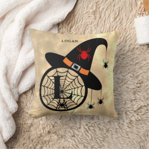 Naam Monogram L Halloween Sky Witch Spiders Kussen
