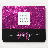 Naam Monogram Minimale Roze Glitter Logo Muismat (Voorkant)