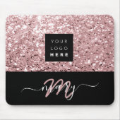 Naam Monogram Minimale Roze Glitter Logo Muismat (Voorkant)