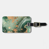 Naam Monogram Modern Goud & Groene Geode | Bagagelabel (Voorkant horizontaal)
