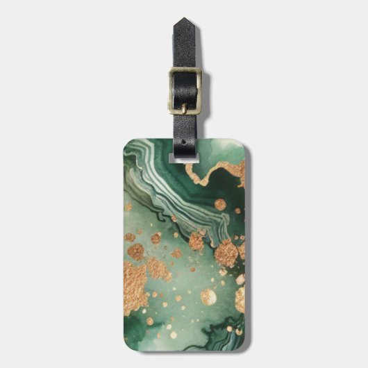 Naam Monogram Modern Goud & Groene Geode | Bagagelabel (Voorkant verticaal)