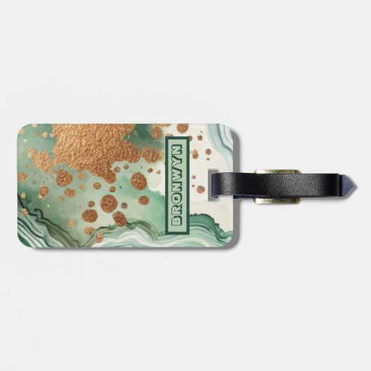 Naam Monogram Modern Goud & Groene Geode | Bagagelabel (Achterkant horizontaal)