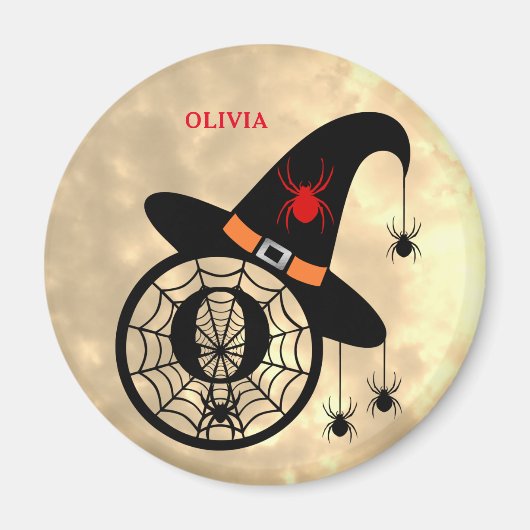 Naam Monogram O Halloween Sky Witch Spiders Magneet (Voorkant)