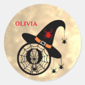 Naam Monogram O Halloween Sky Witch Spiders Ronde Sticker (Voorkant)