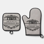 Naam monogram ovenwant & pannenlap set (Voorkant)