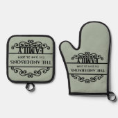 Naam monogram ovenwant & pannenlap set (Voorkant)