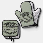 Naam monogram ovenwant & pannenlap set (Voorkant / Achterkant)